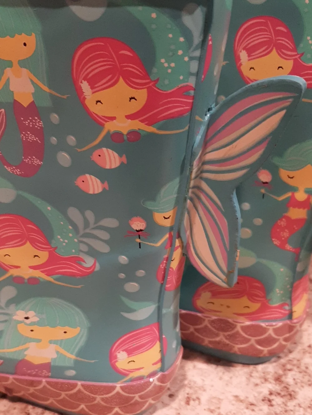 Mermaid Kids Waterproof Teal Rain Boot Members Mark, So Cute! Size 9/10